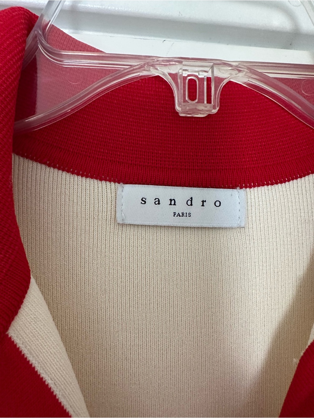 Sandro Cream and Red Dress with Pearl Buttons - Picture 4 of 7